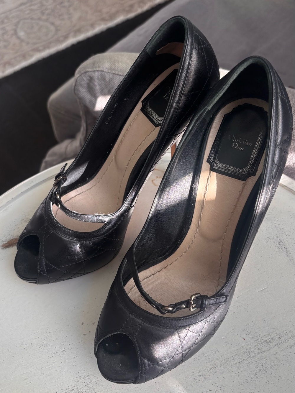 Dior Black Quilted Peep-Toe Mary Jane Pumps